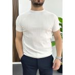 Edwox EDW456 Beyaz Bisiklet Yaka Çizgili Erkek Tişört