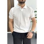 Edwox Erkek Açık Yaka Desenli Tişört Beyaz EDW453 - XL