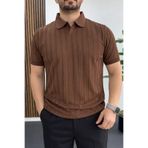 Edwox Erkek Açık Yaka Desenli Tişört Kahverengi EDW453