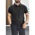Edwox Erkek Açık Yaka Desenli Tişört Siyah EDW453