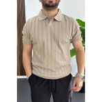 Edwox Erkek Açık Yaka Desenli Tişört Vizon EDW453 - XL