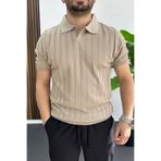 Edwox Erkek Açık Yaka Desenli Tişört Vizon EDW453