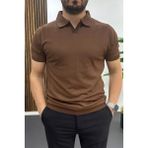 Edwox Erkek Açık Yaka Düz Tişört Kahverengi EDW461 - 2XL