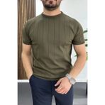 Edwox Erkek Bisiklet Yaka Çizgili Tişört Haki EDW456 - XL