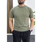 Edwox Erkek Bisiklet Yaka Desenli Tişört Açık Yeşil EDW454