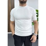 Edwox Erkek Bisiklet Yaka Desenli Tişört Beyaz EDW454 - 2XL