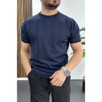 Edwox Erkek Bisiklet Yaka Desenli Tişört Lacivert EDW454 - 2XL