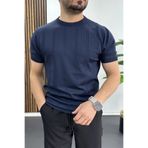 Edwox Erkek Bisiklet Yaka Desenli Tişört Lacivert EDW454