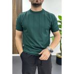 Edwox Erkek Bisiklet Yaka Desenli Tişört Yeşil EDW454