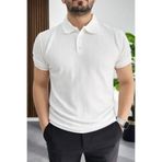 Edwox Erkek Desenli Polo Yaka Tişört Beyaz EDW460