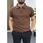 Edwox Erkek Nokta Desenli Polo Yaka Tişört Kahverengi EDW462
