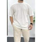Edwox Erkek Oversize Pamuklu Basic T-Shirt Ekru EDW089 - 2XL