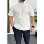 Edwox Erkek Oversize%100 Pamuk Nefes Alan Basic T-shirt Ekru Edw038