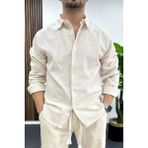 Edwox Erkek Pamuklu Keten Görünümlü Gömlek Bej EDW444 - 2XL
