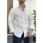 Edwox Erkek Pamuklu Keten Görünümlü Gömlek Beyaz EDW444 - S