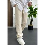 Edwox Erkek Pamuklu Keten Görünümlü Pantolon Krem EDW443 - 2XL