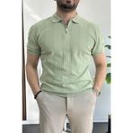 Edwox Erkek Polo Yaka Fermuarlı Desenli Tişört Açık Yeşil Edw262