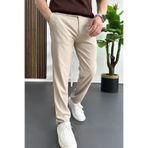 Edwox Erkek Slim Fit Beli Düğmeli Pantolon Krem Edw473