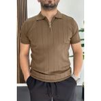 Edwox Erkek Slim Fit Fermuarlı Polo Yaka Tişört Açık Kahve EDW452 - Açık Kahverengi - XL