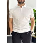 Edwox Erkek Slim Fit Fermuarlı Polo Yaka Tişört Beyaz EDW452 - XL
