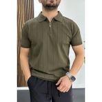 Edwox Erkek Slim Fit Fermuarlı Polo Yaka Tişört Haki EDW452