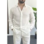 Edwox Erkek Viskon Kumaş Uzun Kollu Gömlek Beyaz EDW391 - XL