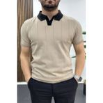 Edwox Erkek Yaka Detaylı Tişört Vizon EDW463 - S