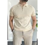 Edwox Erkek Yarım Fermuarlı Polo Yaka Tişört Krem Edw257