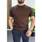 Edwox Kahverengi EDW456 Erkek Bisiklet Yaka Çizgili Tişört