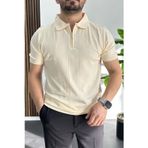 Edwox Krem EDW457 Erkek Desenli Polo Yaka Tişört
