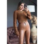 EDZ Kadın Tarçın Renk Fitilli Crop Model Kazak - Standart