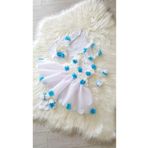 E&E Design Kız Bebek Lazer Çiçekli Özel Gün Elbisesi Abiye BEYAZ TURKUAZ 24 Ay