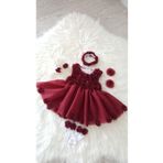 E&E Design Kız Bebek Lazer Çiçekli Özel Gün Elbisesi Abiye BORDO 3 Ay