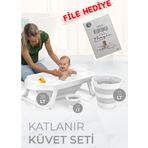 EF TİCARET Katlanır Çocuk Küveti Su Kovası Ve Maşrapa Seti Akordiyon Bebek Yıkama Seti Gri