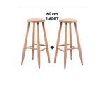 Efe Ahşap Sanatı 60 Cm ( 2 Adet) Ham Ahşap Yuvarlak Bar Tabure Sandalye