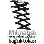 Efege Takbırak Mıknatıslı Lastikli Ayakkabı Bağcığı, Akıllı Bağcık, Bot Çocuk Spor siyah Bağcık Metal Toka