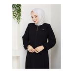 Efelif Siyah Hakim Yaka Fermuarlı Büyük Beden Şık Tasarım Spor Ferace Mf-4002