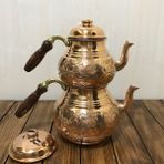 Efemir Bakır Nakışlı Bakır Çaydanlık Orta Boy - Bronz