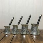 Efemir Sedef Kulplu İşlemeli Bakır Cezve Takımı
