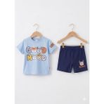 Efemkids 1/4 Yaş Yazlık Erkek Bebek Takım Baskılı Yenidoğan Bebek Takım Tişört+Şort - 3 Yaş - Mavi
