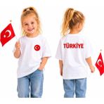 Efendioğlu Design Arkasında Türkiye Yazan Önünde Türk Bayrağı Olan 2026 Dünya Kupası Milli Takım Çocuk Tişörtü - Beyaz - 8 Yaş