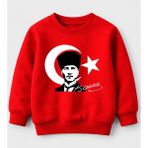 Efendioğlu Design Atatürk ve Bayrak Baskılı Kırmızı Sweatshirt Erkek Çocuk 23 Nisan İçin Özel Tasarım - 5 Yaş