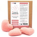 effiLAB | Kırmızı kalp şeklinde organik konjac sünger 3'lü paket | 3 kalp süngerinden oluşan set | doğal sebze süngeri, yumuşak temizlik, aşk