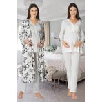 Effort Kadın Ekru Hamile Lohusa Sabahlıklı Pijama Takımı, L, Effortt-8094-5-19804IGP2718390