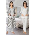 Effort Kadın Ekru Hamile Lohusa Sabahlıklı Pijama Takımı, S, Effortt-8094-5-19804IGP266710