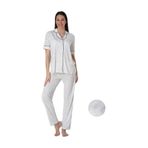 Effort Kadın Ekru Pamuklu Kısa Kollu Önden Düğmeli Pijama Takımı, L, EF2432-198IGP101364