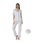 Effort Kadın Ekru Pamuklu Kısa Kollu Önden Düğmeli Pijama Takımı, M, EF2432-198IGP101363
