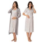 Effort Kadın Gri Pamuklu Hamile Lohusa Sabahlıklı Gecelik Takım, 2XL, EF8015-198IGP102539