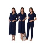 Effort Kadın Lacivert Hamile Lohusa Sabahlıklı Gecelik Pijama Takımı 4'lü Set, 2XL, Effortt-8026-1-19804IGP27168395