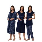 Effort Kadın Lacivert Hamile Lohusa Sabahlıklı Gecelik Ve Pijama Takım Set, M, EF6016EFT-19804IGP270791